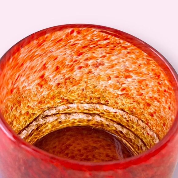 Handcrafted Art Glass Candle Holder Red Orange Swirl - Picture 7 of 10